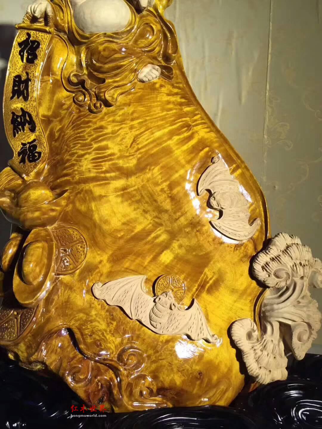 小叶桢楠工艺品带白皮雕刻《招财纳福》 栩栩如生寓意美好-9
