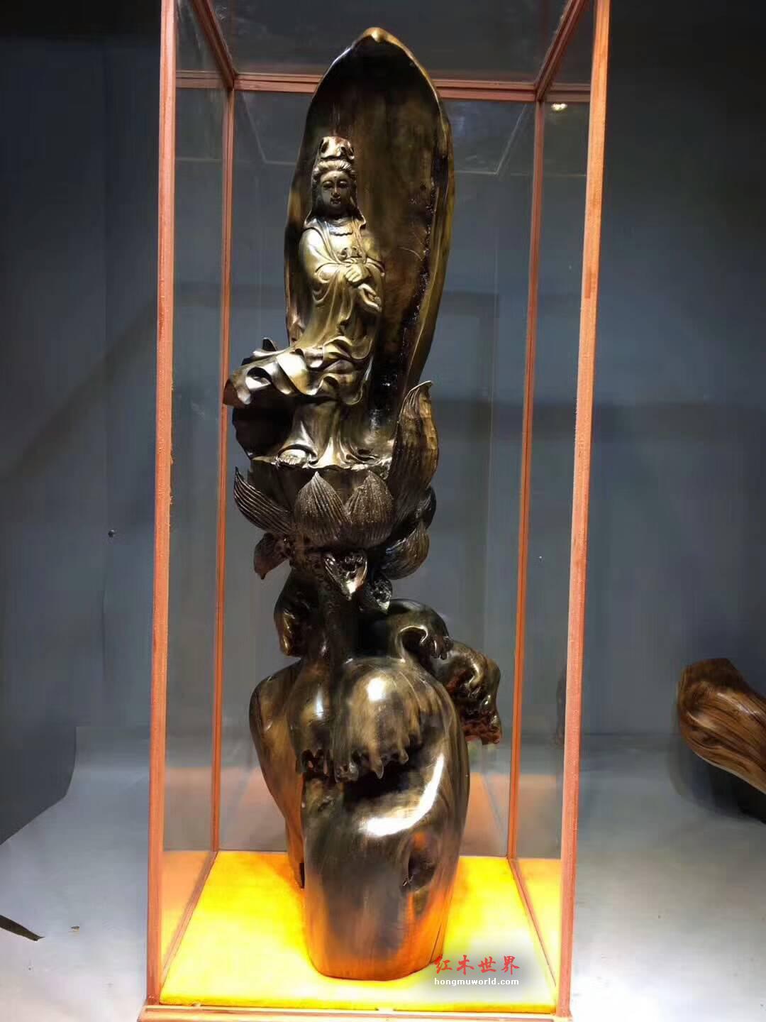 金丝楠乌木根雕作品《观音》肃穆庄严大气-2