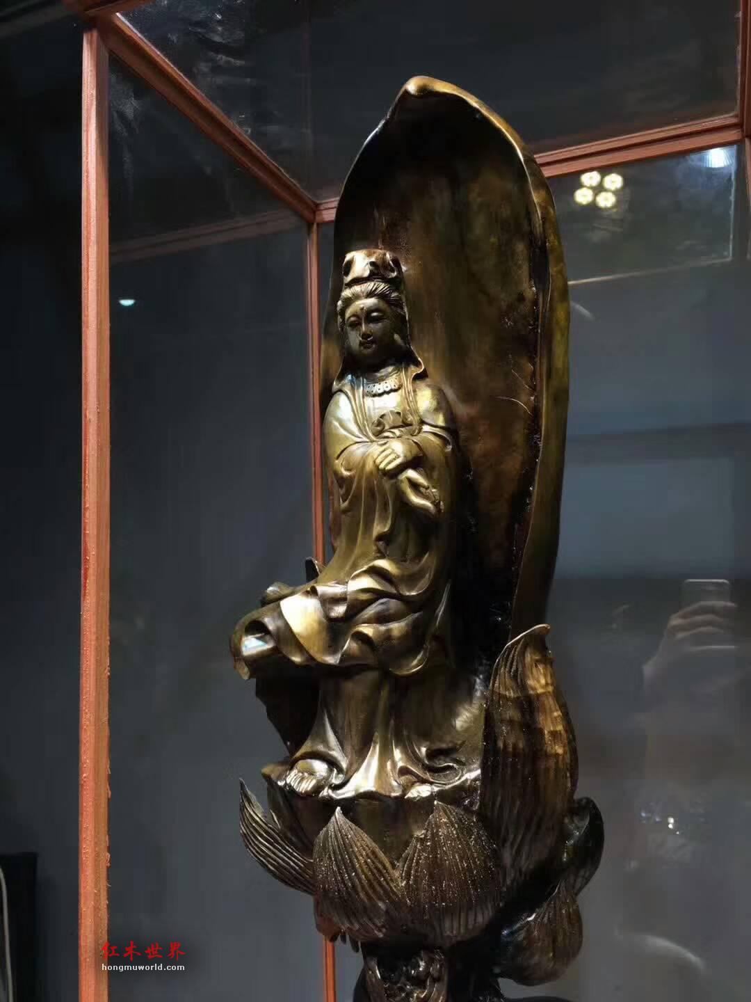金丝楠乌木根雕作品《观音》肃穆庄严大气-3