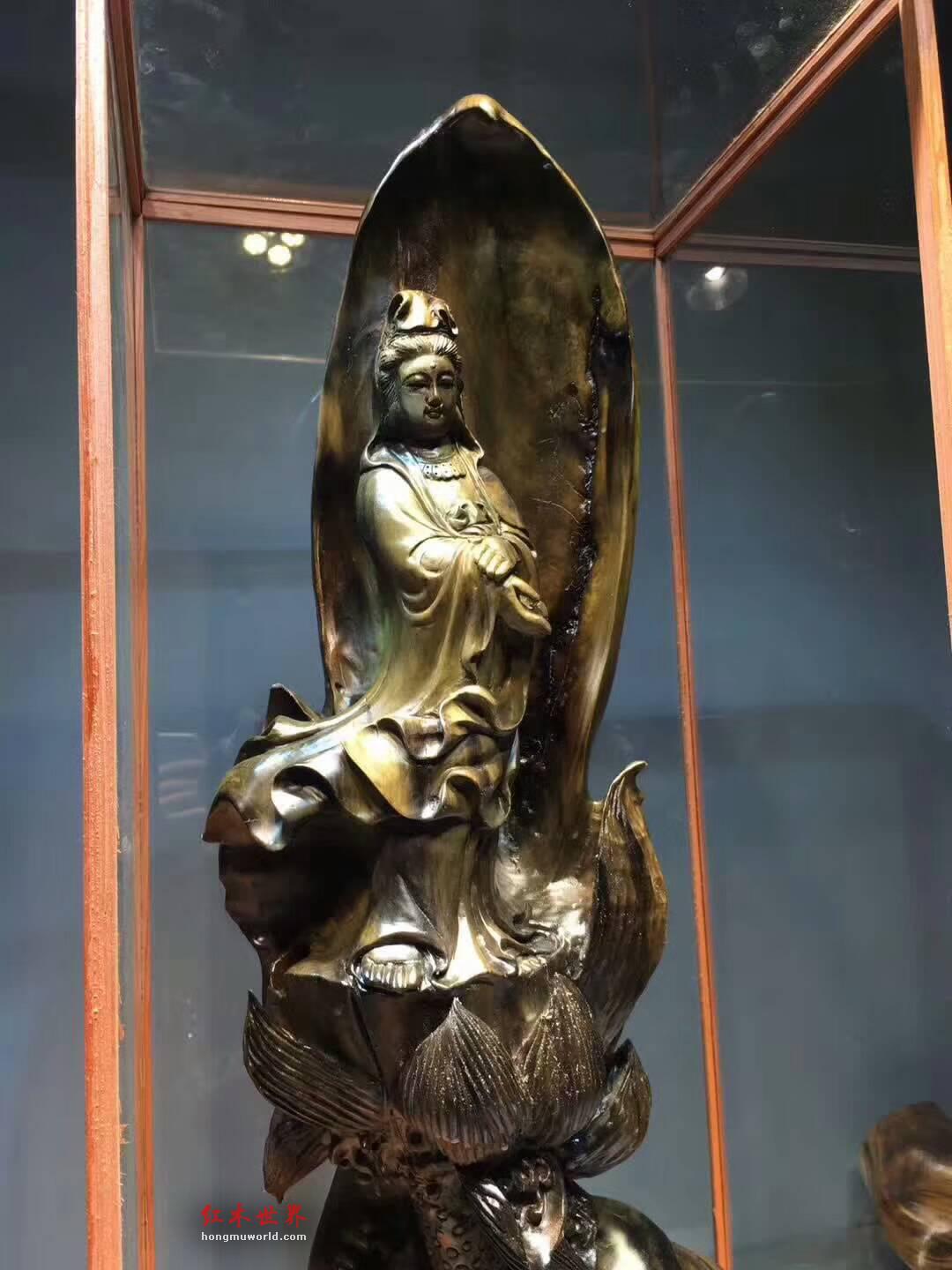 金丝楠乌木根雕作品《观音》肃穆庄严大气-4