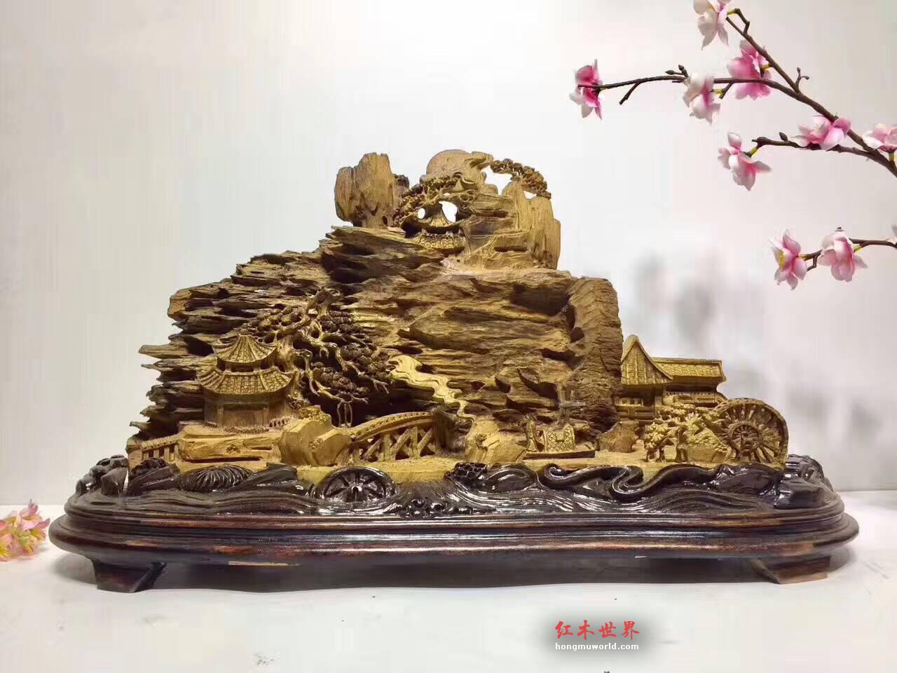 马来西亚沉香手工雕刻《小桥流水》摆件 精美艺术品收藏价值高-3