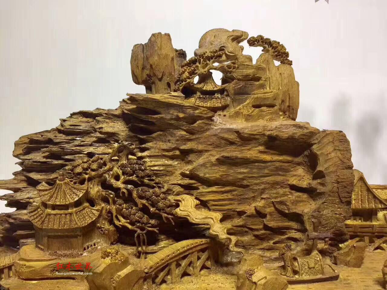 马来西亚沉香手工雕刻《小桥流水》摆件 精美艺术品收藏价值高-4