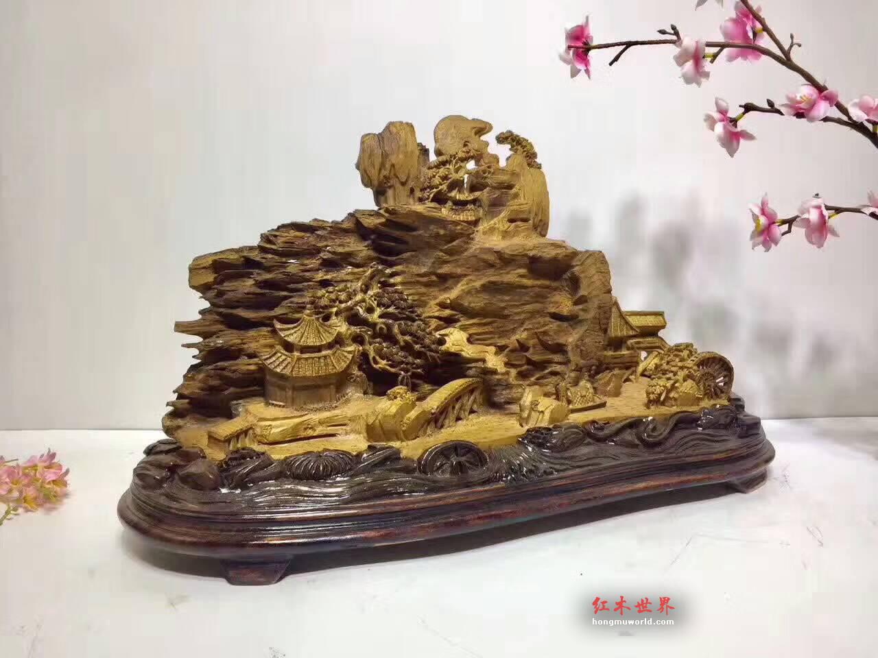 马来西亚沉香手工雕刻《小桥流水》摆件 精美艺术品收藏价值高-5