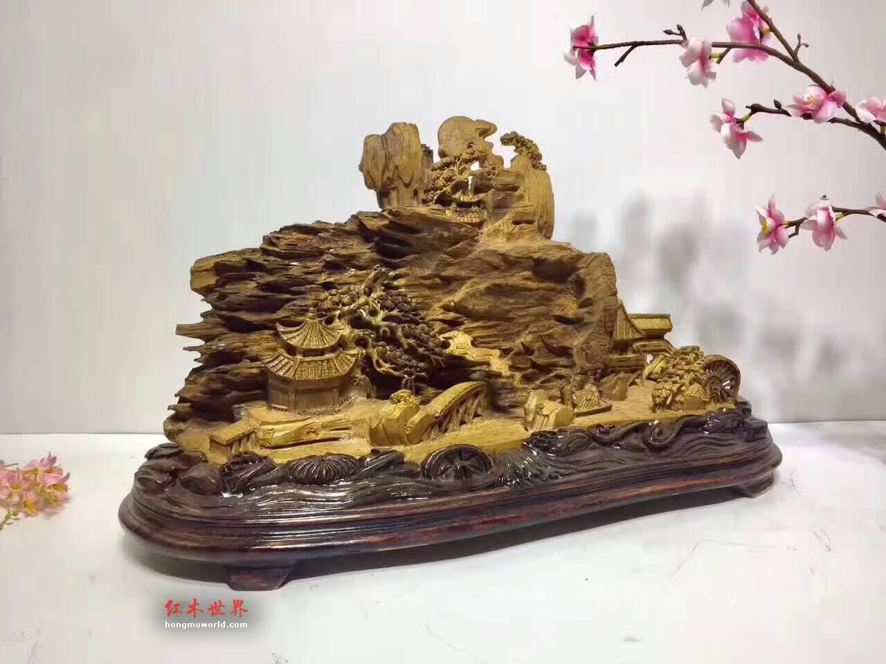 马来西亚沉香手工雕刻《小桥流水》摆件 精美艺术品收藏价值高-6