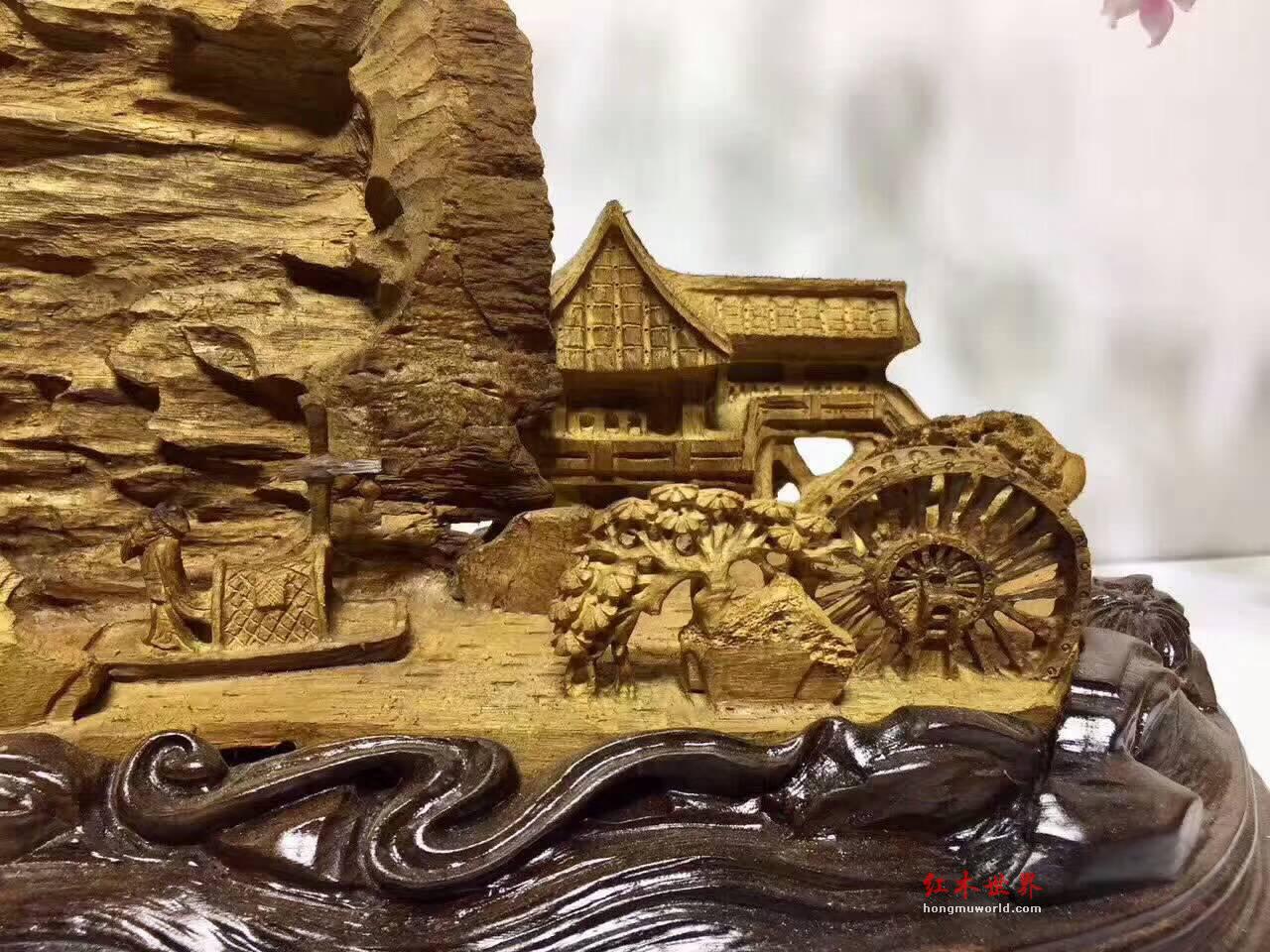 马来西亚沉香手工雕刻《小桥流水》摆件 精美艺术品收藏价值高-7