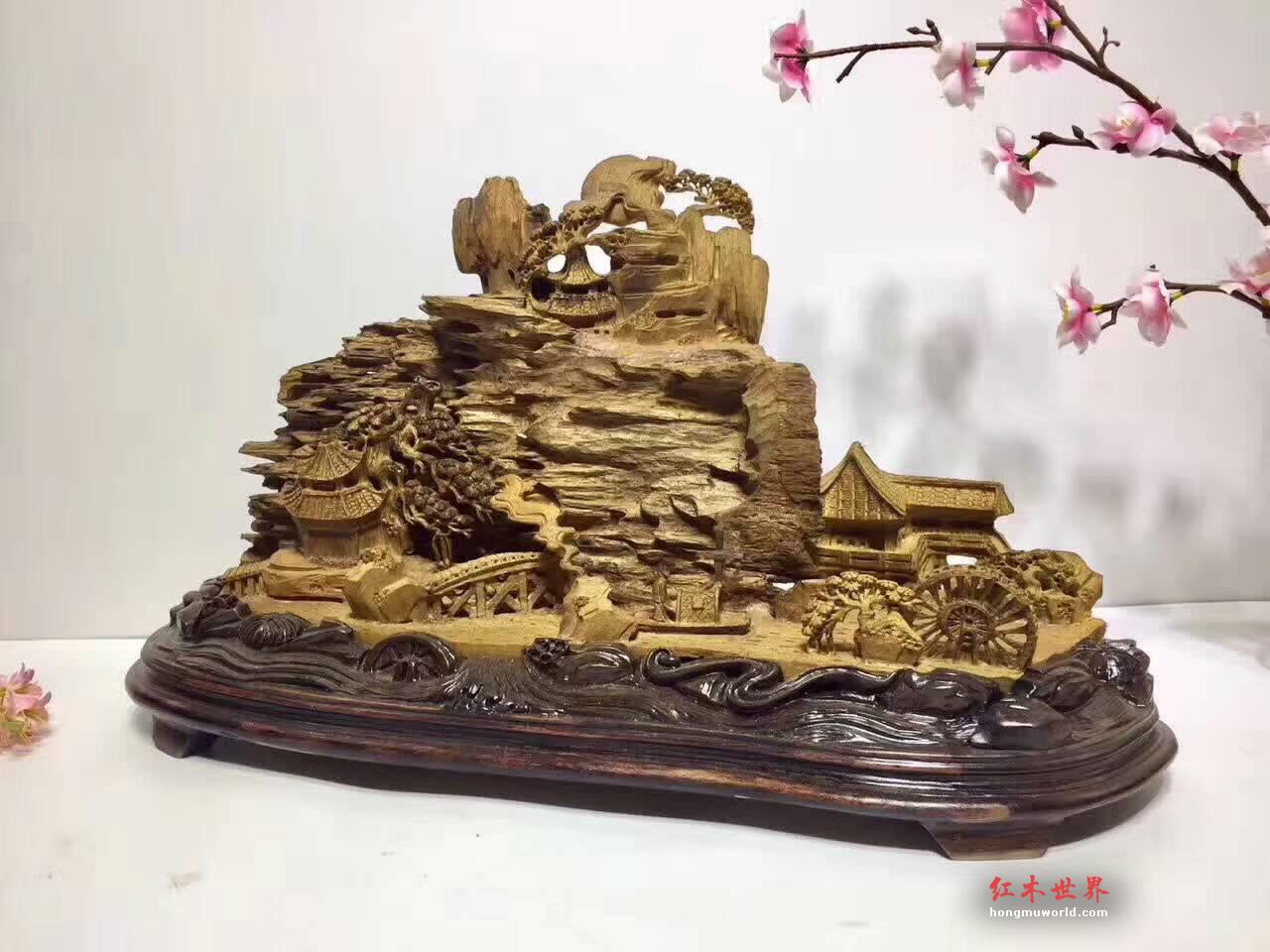 马来西亚沉香手工雕刻《小桥流水》摆件 精美艺术品收藏价值高-8