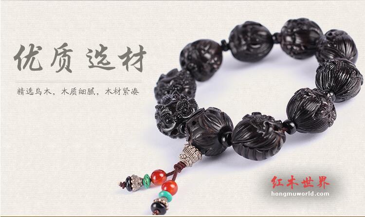 正宗千年乌木手工雕刻貔貅单圈佛珠手串-4