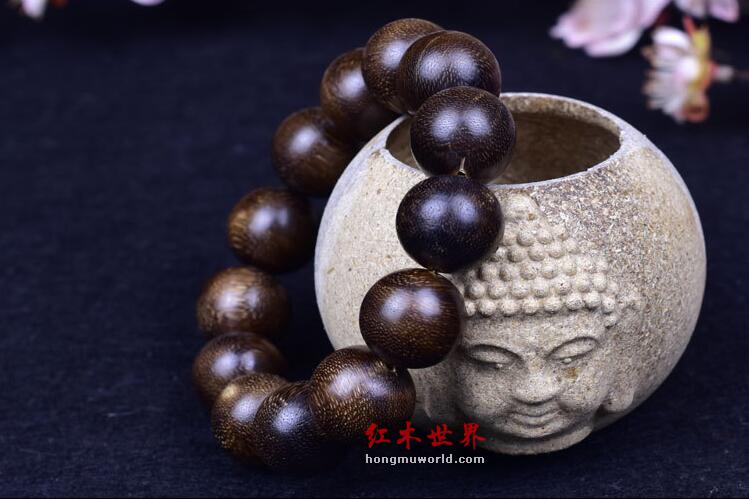 越南芽庄纯天然老料沉香佛珠手串-2