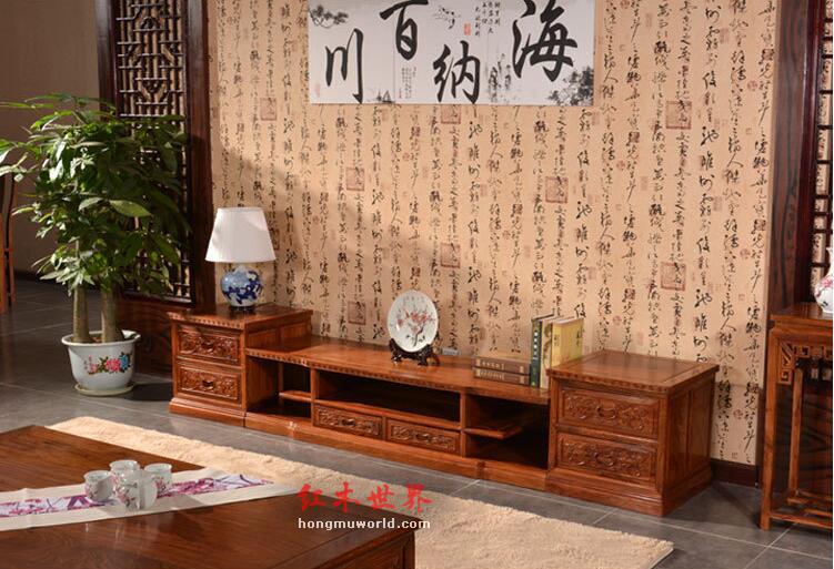 三合一电视柜 花梨木中式全实木家具地柜-1