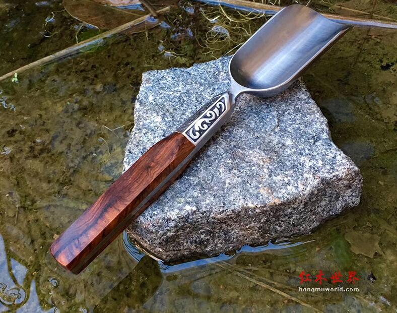 海南黄花梨茶道 精选四件套 大马士革钢纹理细腻 手机实拍-2