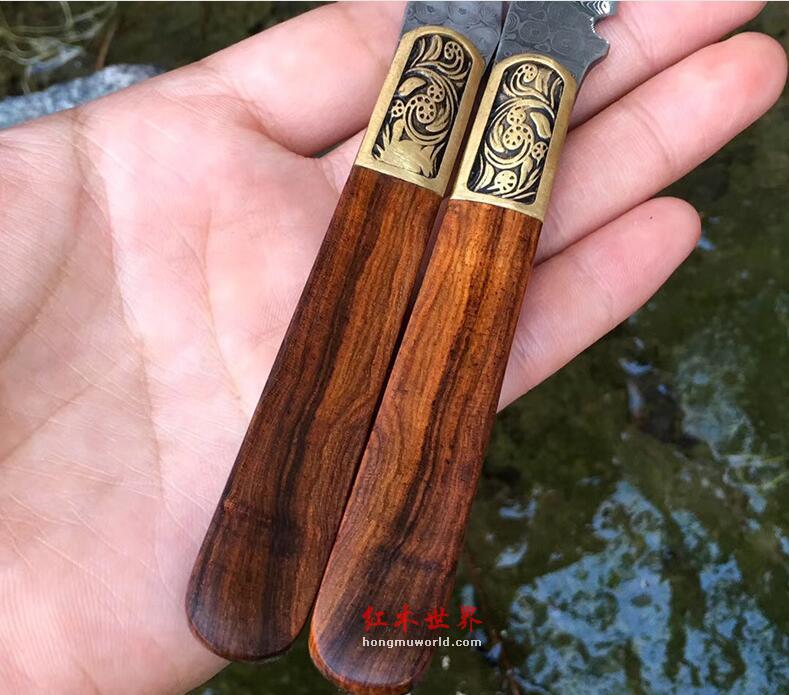 海南黄花梨茶道 精选四件套 大马士革钢纹理细腻 手机实拍-7