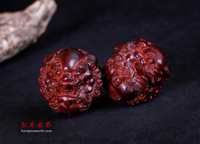 印度小叶紫檀保健球 雕刻貔貅手把件 招财转运文玩品-1