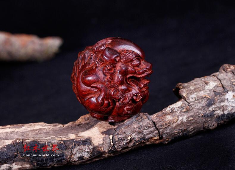 印度小叶紫檀保健球 雕刻貔貅手把件 招财转运文玩品-4