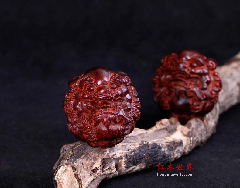 印度小叶紫檀保健球 雕刻貔貅手把件 招财转运文玩品-5