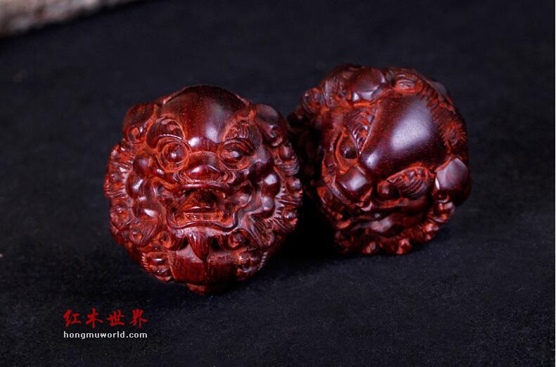 印度小叶紫檀保健球 雕刻貔貅手把件 招财转运文玩品-6