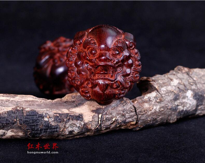 印度小叶紫檀保健球 雕刻貔貅手把件 招财转运文玩品-7