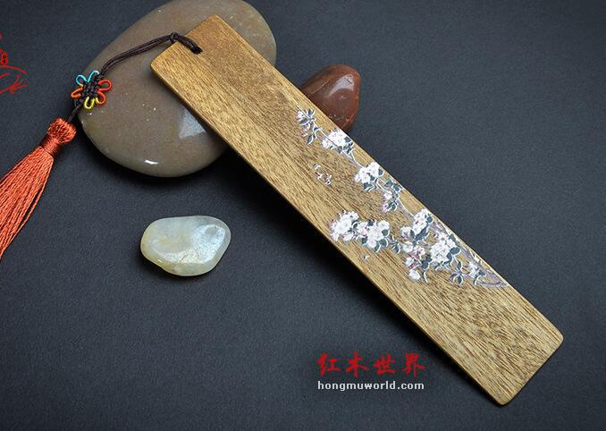 花卉彩绘金丝楠木红木书签四件套-6