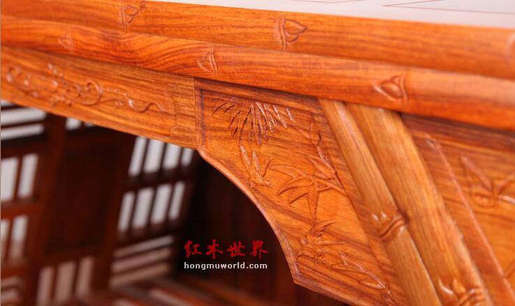 竹节茶台 非洲黄花梨功夫茶桌椅六件套-5