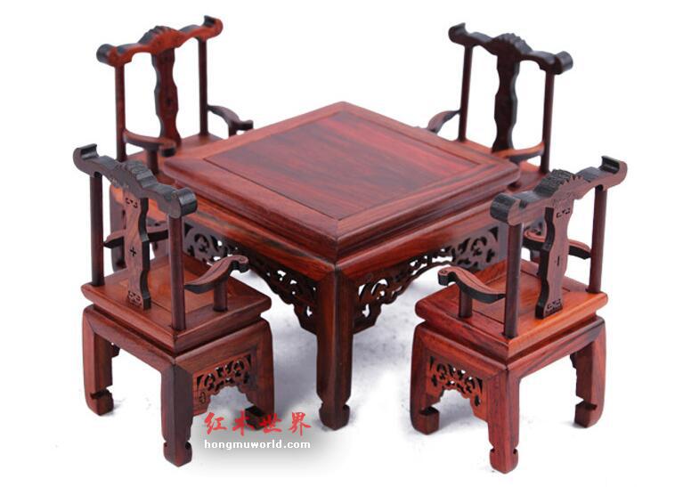 红木工艺品 红酸枝微型家具 红酸枝翘角桌椅-1