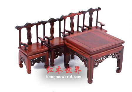 红木工艺品 红酸枝微型家具 红酸枝翘角桌椅-4
