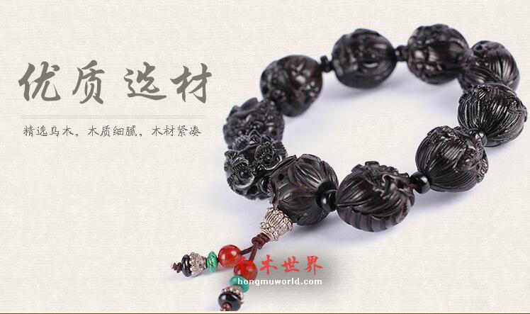 正宗千年乌木手工雕刻貔貅单圈佛珠手串-4