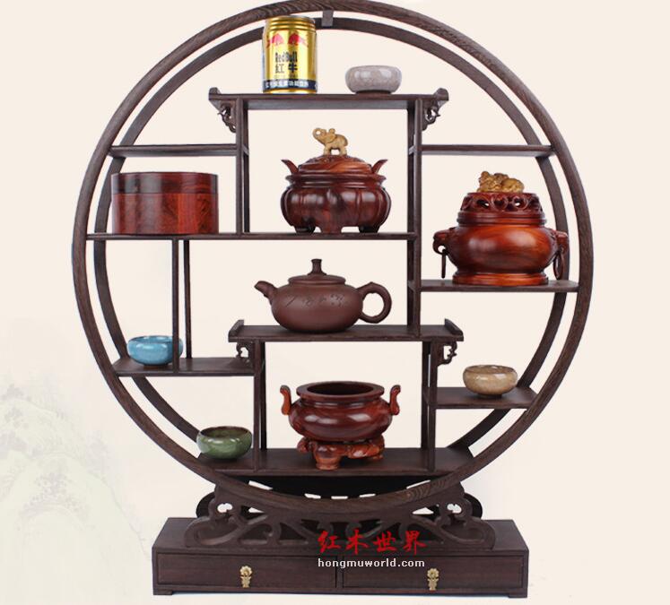 鸡翅木实木展示架博古架 小物件摆放架 茶具博古架-2