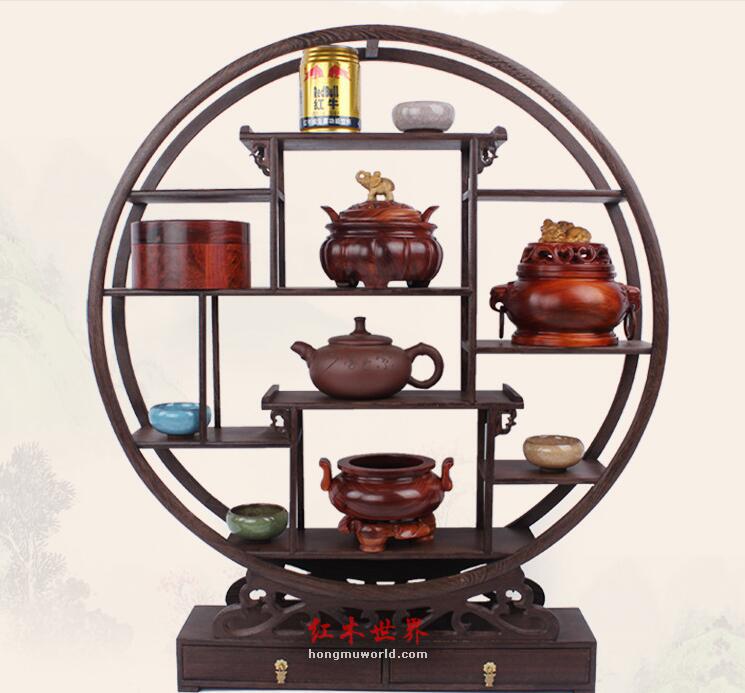 鸡翅木实木展示架博古架 小物件摆放架 茶具博古架-1