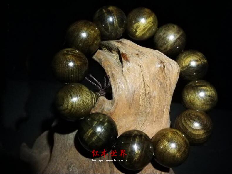 四川金丝楠阴沉木佛珠手串20mm乌木水波纹绿料乌木手链-4