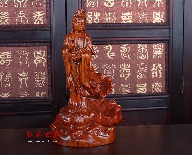 花梨木雕站莲观音倒流香炉工艺礼品 创意家居装饰品木雕摆件-2