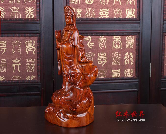花梨木雕站莲观音倒流香炉工艺礼品 创意家居装饰品木雕摆件-3