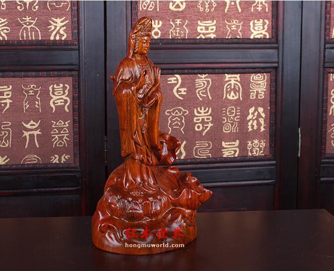 花梨木雕站莲观音倒流香炉工艺礼品 创意家居装饰品木雕摆件-1