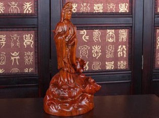 花梨木雕站莲观音倒流香炉工艺礼品 创意家居装饰品木雕摆件