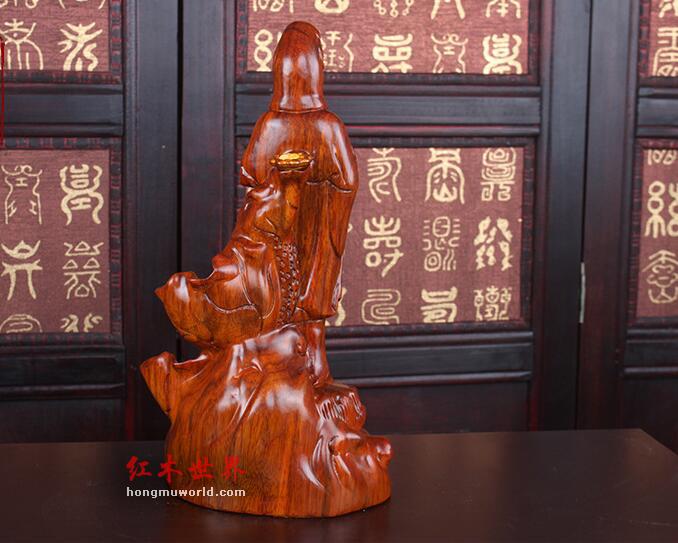 花梨木雕站莲观音倒流香炉工艺礼品 创意家居装饰品木雕摆件-5