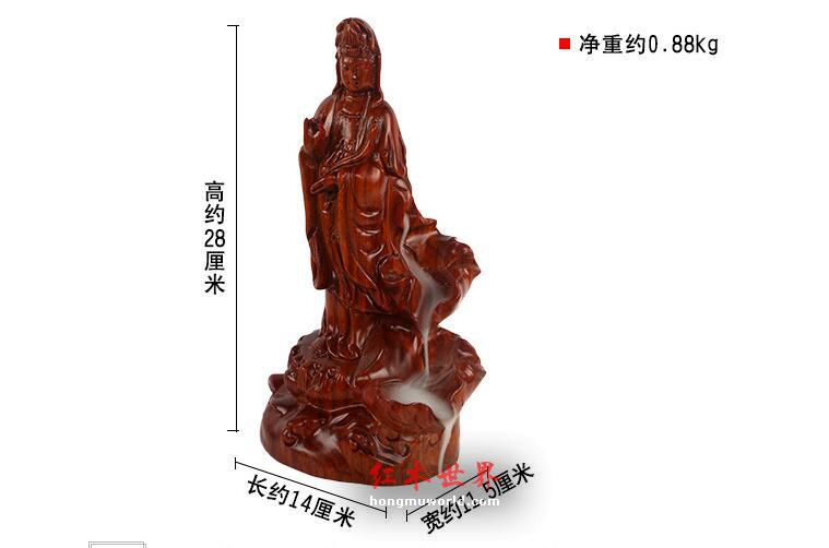 花梨木雕站莲观音倒流香炉工艺礼品 创意家居装饰品木雕摆件-9