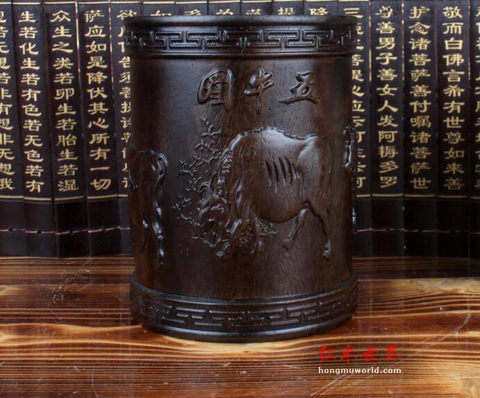 黑檀木笔筒 古典办公室商务礼品摆件-1
