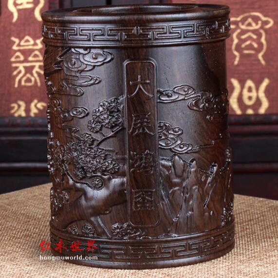 黑檀木笔筒 古典办公室商务礼品摆件-4