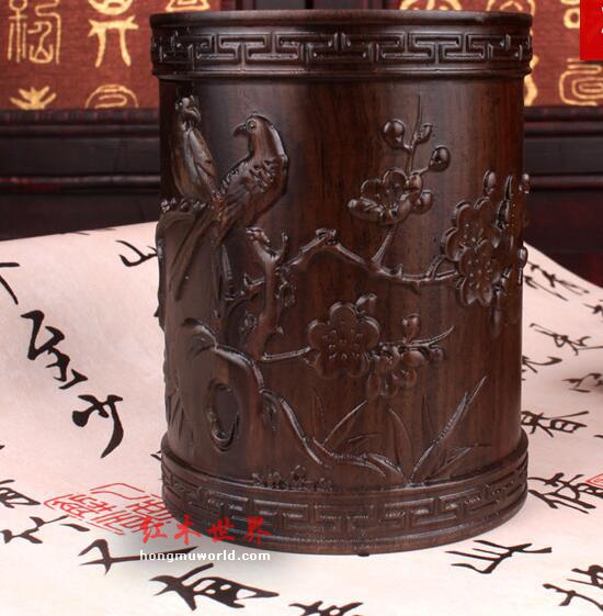 黑檀木笔筒 古典办公室商务礼品摆件-3