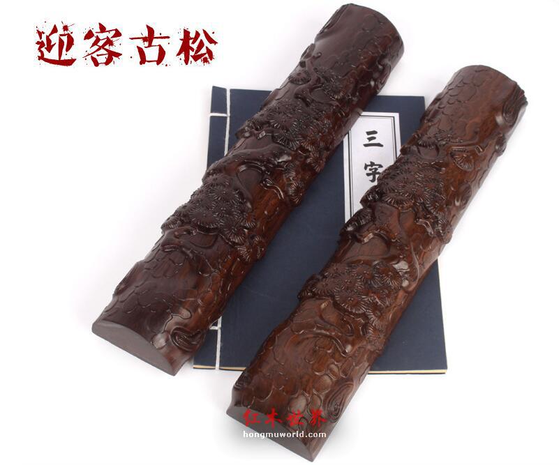 黑檀实木质知足镇纸喜上眉梢镇尺迎客古松书枕书压书镇子书法用品-3