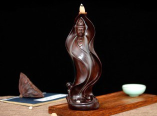 黑檀木雕一叶观音倒流香创意摆件