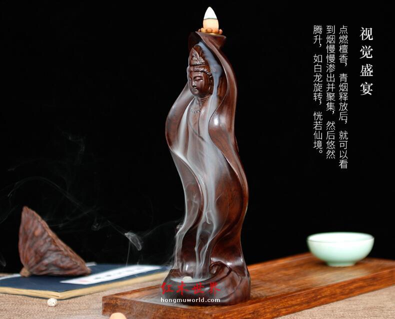 黑檀木雕一叶观音倒流香创意摆件-3