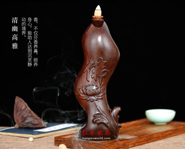 黑檀木雕一叶观音倒流香创意摆件-4