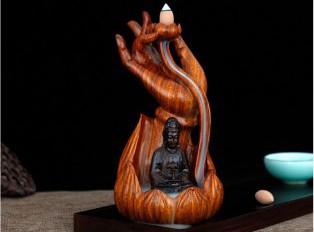 木雕佛手观音倒流香炉创意摆件木质工艺品茶道居家熏香炉