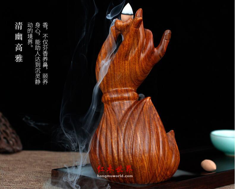 木雕佛手观音倒流香炉创意摆件木质工艺品茶道居家熏香炉-5