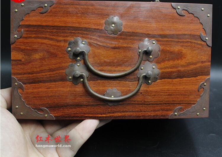 红檀木复古首饰盒 七抽小药箱 做工精美-5