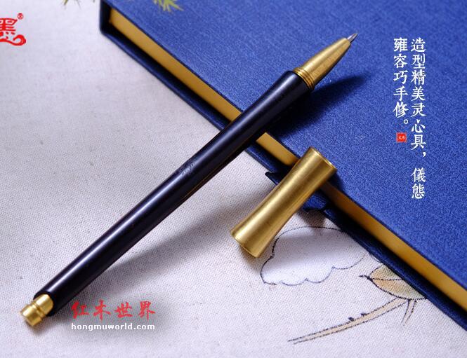 紫光檀岁寒三友红木签字笔 古典办公中性笔 企业学校宣传礼品笔-3