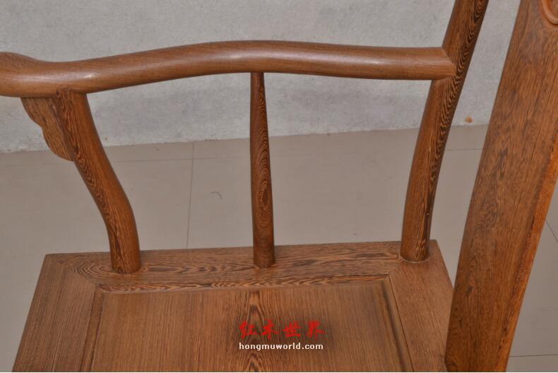 红木家具 鸡翅木官帽椅 四出头独板太师椅 中式明清古典实木餐椅-3