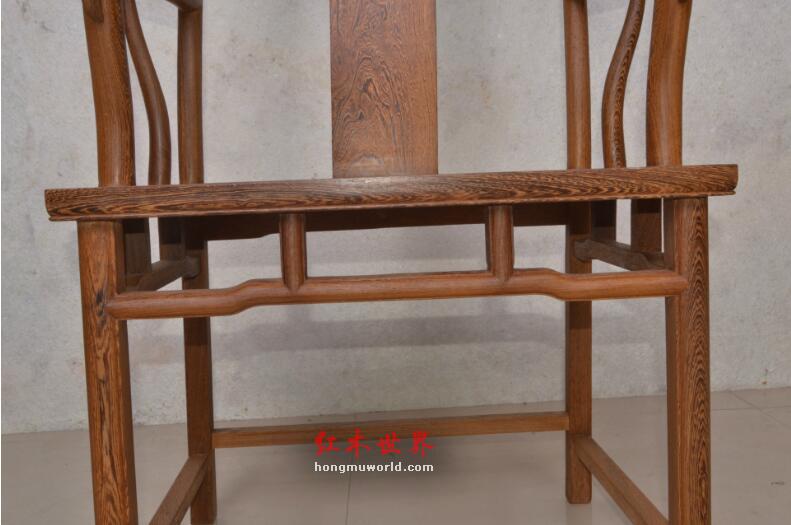红木家具 鸡翅木官帽椅 四出头独板太师椅 中式明清古典实木餐椅-8