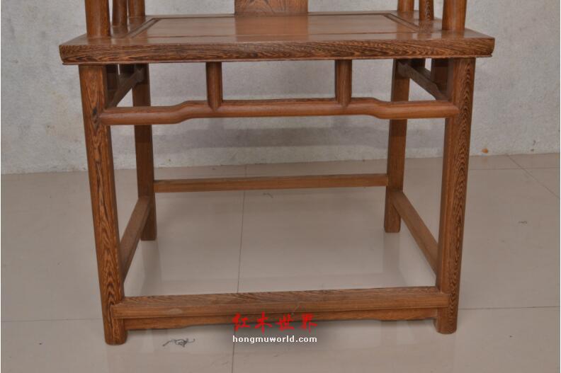 红木家具 鸡翅木官帽椅 四出头独板太师椅 中式明清古典实木餐椅-9