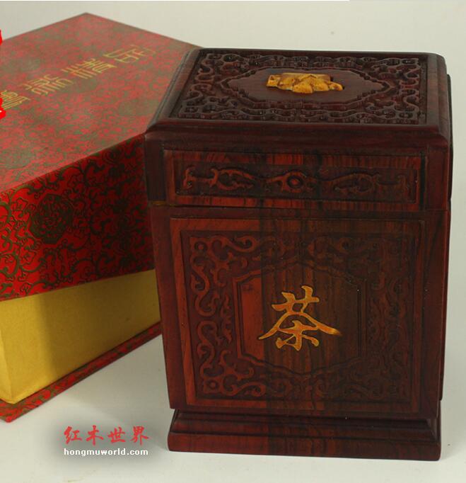 红酸枝四角茶叶盒 实用木茶叶盒 居家实用馈赠-3