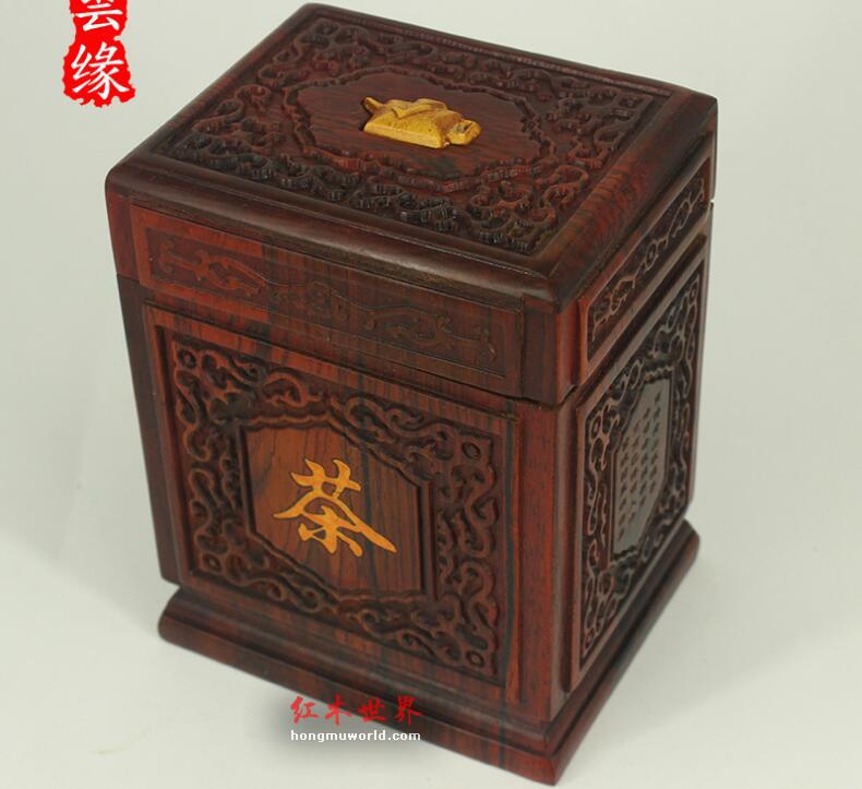 红酸枝四角茶叶盒 实用木茶叶盒 居家实用馈赠-6